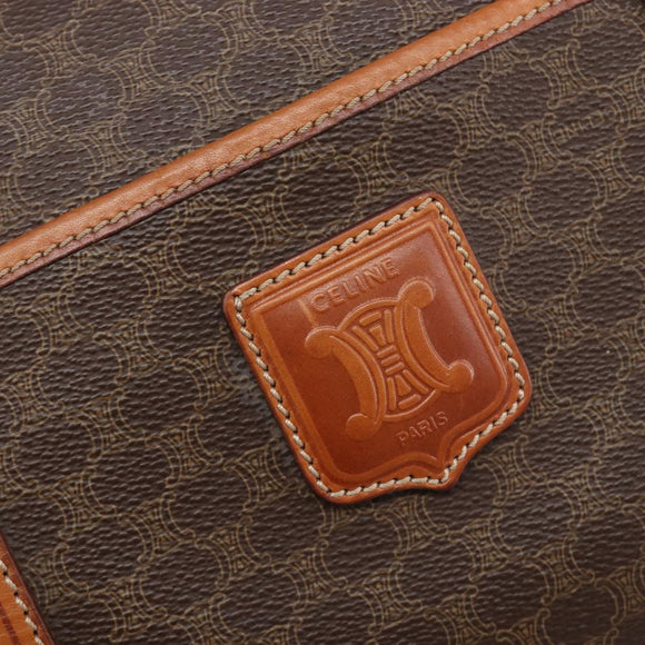 CELINE Macadam Canvas Boston Bag PVC Leather Brown Gold Auth 208642V
