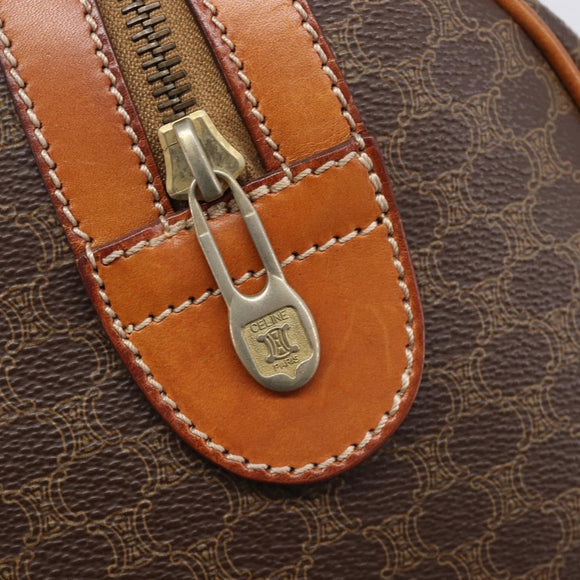 CELINE Macadam Canvas Boston Bag PVC Leather Brown Gold Auth 208642V