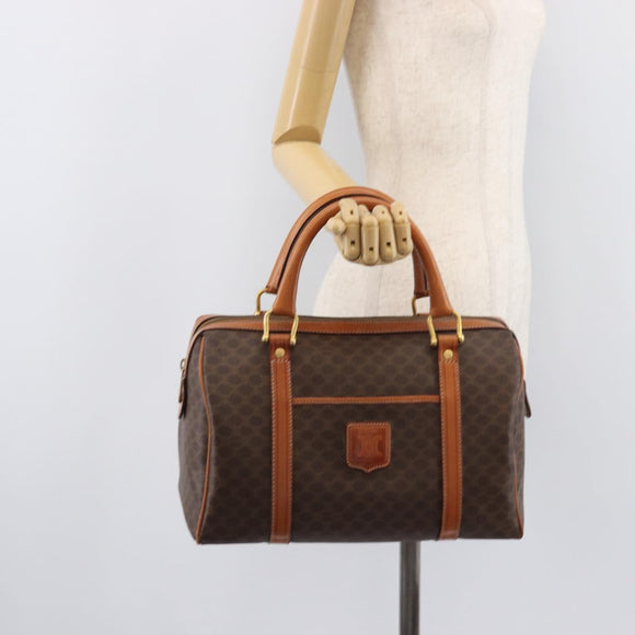 CELINE Macadam Canvas Boston Bag PVC Leather Brown Gold Auth 208642V