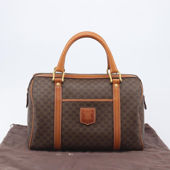 CELINE Macadam Canvas Boston Bag PVC Leather Brown Gold Auth 208642V
