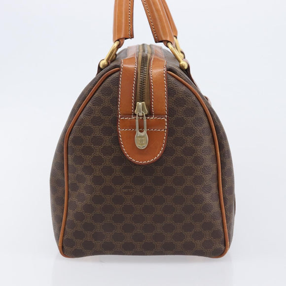 CELINE Macadam Canvas Boston Bag PVC Leather Brown Gold Auth 208642V