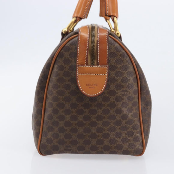 CELINE Macadam Canvas Boston Bag PVC Leather Brown Gold Auth 208642V