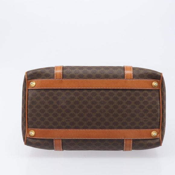 CELINE Macadam Canvas Boston Bag PVC Leather Brown Gold Auth 208642V