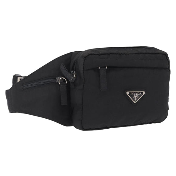 PRADA Waist Bag Nylon Black Silver Auth 208647A