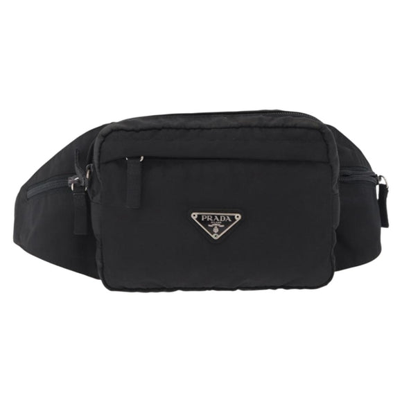PRADA Waist Bag Nylon Black Silver Auth 208647A
