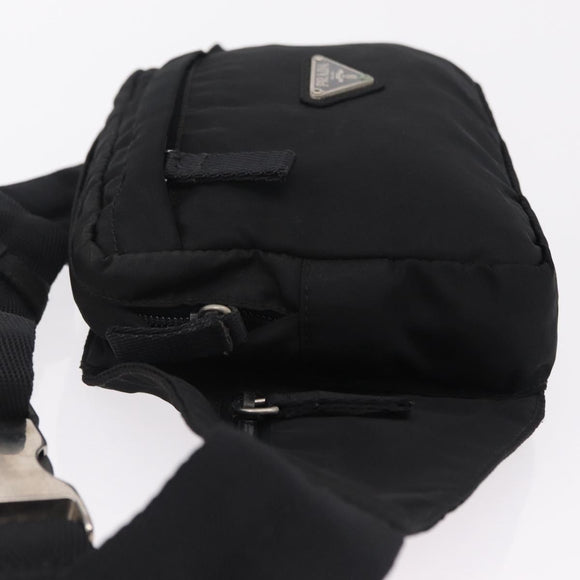 PRADA Waist Bag Nylon Black Silver Auth 208647A