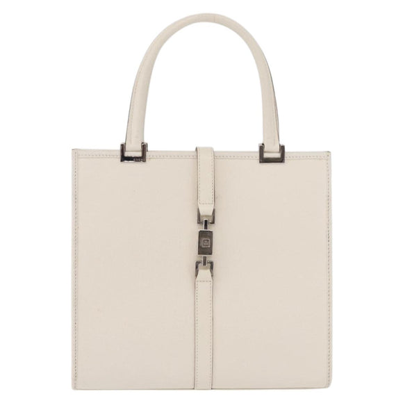 GUCCI Jackie Hand Bag Leather White Silver 002 1065 Auth 208650A