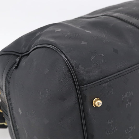 MCM Logogram Vicetos Boston Bag PVC 2way Black Gold Auth 208651