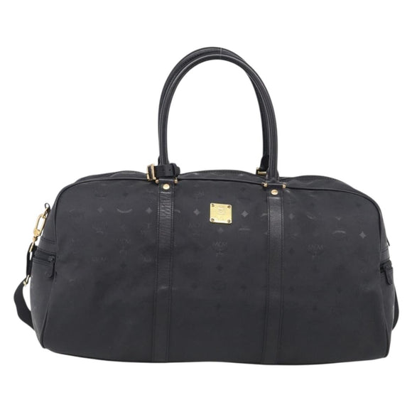 MCM Logogram Vicetos Boston Bag PVC 2way Black Gold Auth 208651