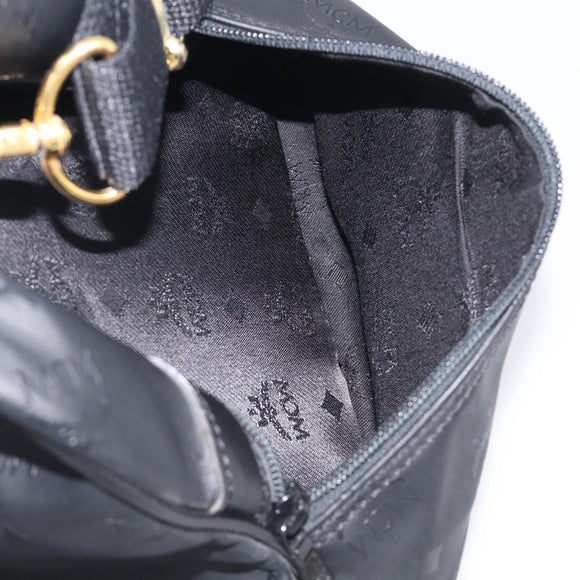 MCM Logogram Vicetos Boston Bag PVC 2way Black Gold Auth 208651