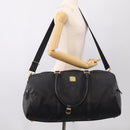 MCM Logogram Vicetos Boston Bag PVC 2way Black Gold Auth 208651-25