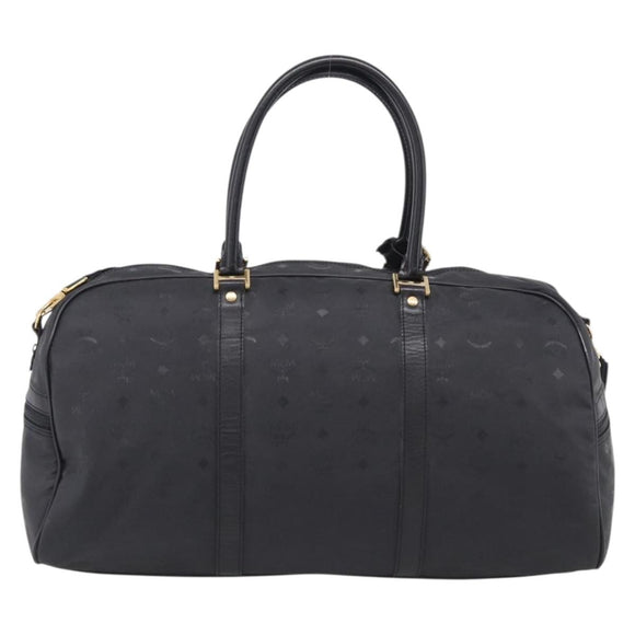 MCM Logogram Vicetos Boston Bag PVC 2way Black Gold Auth 208651
