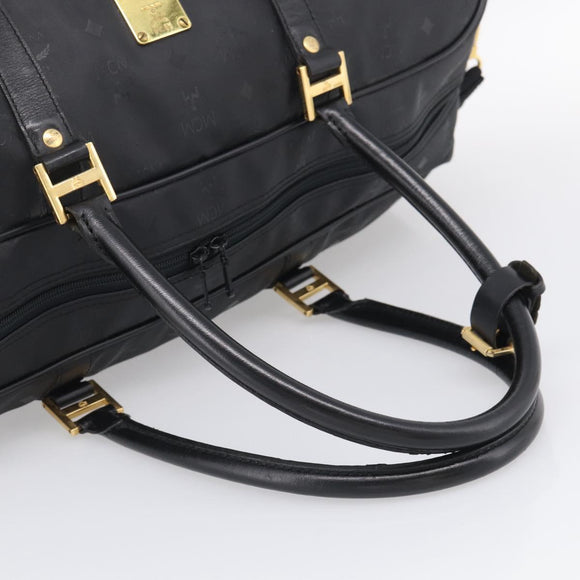 MCM Logogram Vicetos Boston Bag PVC 2way Black Gold Auth 208651