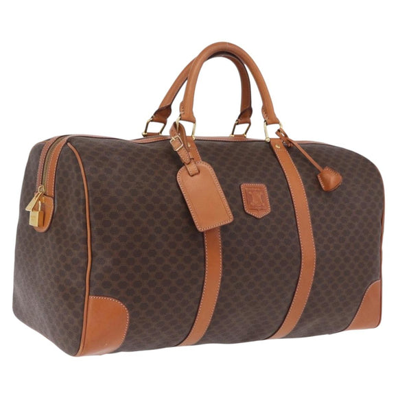CELINE Macadam Canvas Boston Bag PVC Leather Brown Gold Auth 208652V