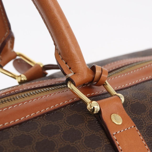 CELINE Macadam Canvas Boston Bag PVC Leather Brown Gold Auth 208652V
