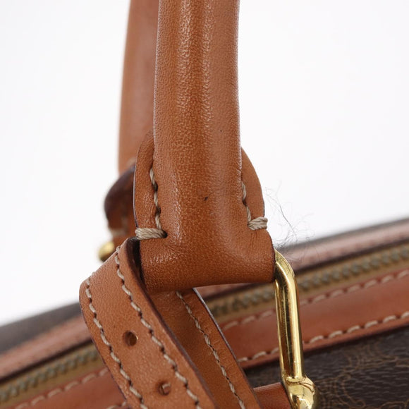 CELINE Macadam Canvas Boston Bag PVC Leather Brown Gold Auth 208652V