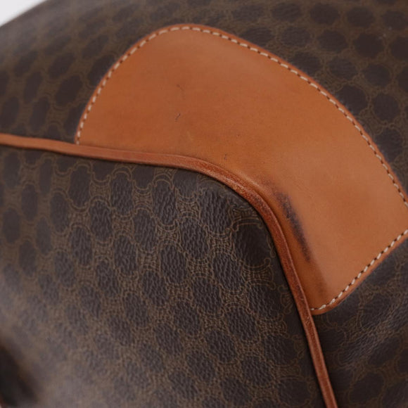 CELINE Macadam Canvas Boston Bag PVC Leather Brown Gold Auth 208652V