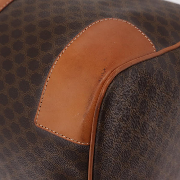 CELINE Macadam Canvas Boston Bag PVC Leather Brown Gold Auth 208652V