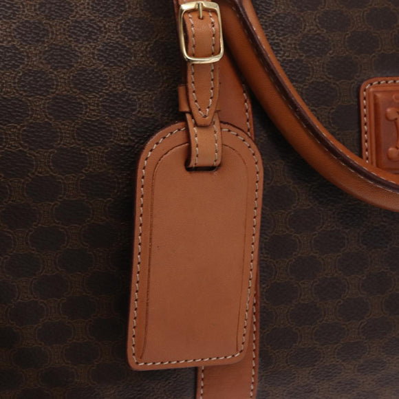 CELINE Macadam Canvas Boston Bag PVC Leather Brown Gold Auth 208652V