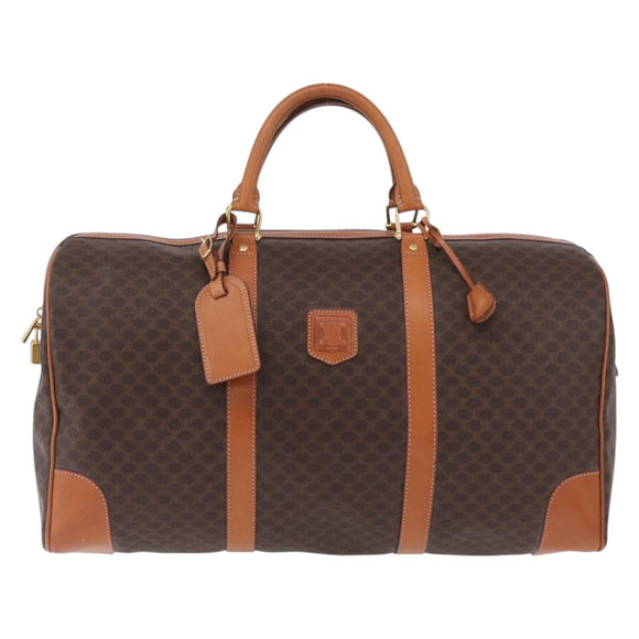 CELINE Macadam Canvas Boston Bag PVC Leather Brown Gold Auth 208652V