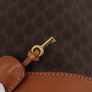 CELINE Macadam Canvas Boston Bag PVC Leather Brown Gold Auth 208652V-21