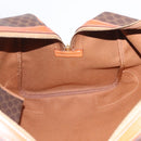 CELINE Macadam Canvas Boston Bag PVC Leather Brown Gold Auth 208652V-23