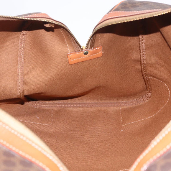 CELINE Macadam Canvas Boston Bag PVC Leather Brown Gold Auth 208652V