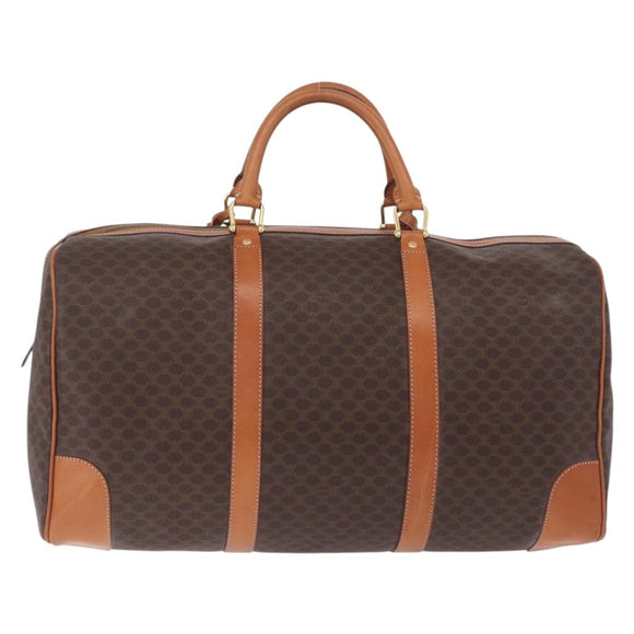 CELINE Macadam Canvas Boston Bag PVC Leather Brown Gold Auth 208652V