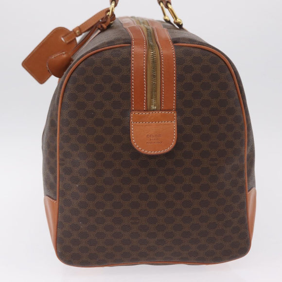 CELINE Macadam Canvas Boston Bag PVC Leather Brown Gold Auth 208652V