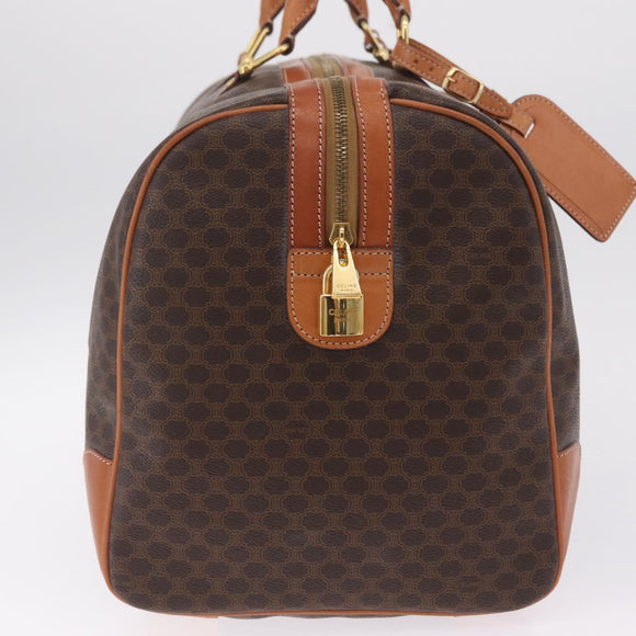 CELINE Macadam Canvas Boston Bag PVC Leather Brown Gold Auth 208652V