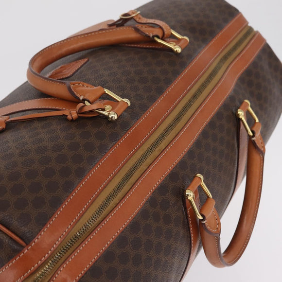 CELINE Macadam Canvas Boston Bag PVC Leather Brown Gold Auth 208652V