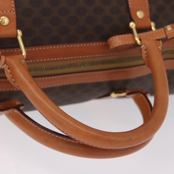 CELINE Macadam Canvas Boston Bag PVC Leather Brown Gold Auth 208652V