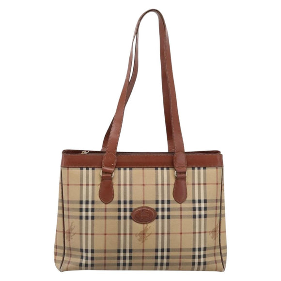 Burberrys Nova Check Tote Bag PVC Beige Gold Auth 208653