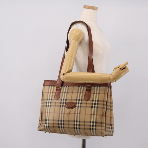 Burberrys Nova Check Tote Bag PVC Beige Gold Auth 208653