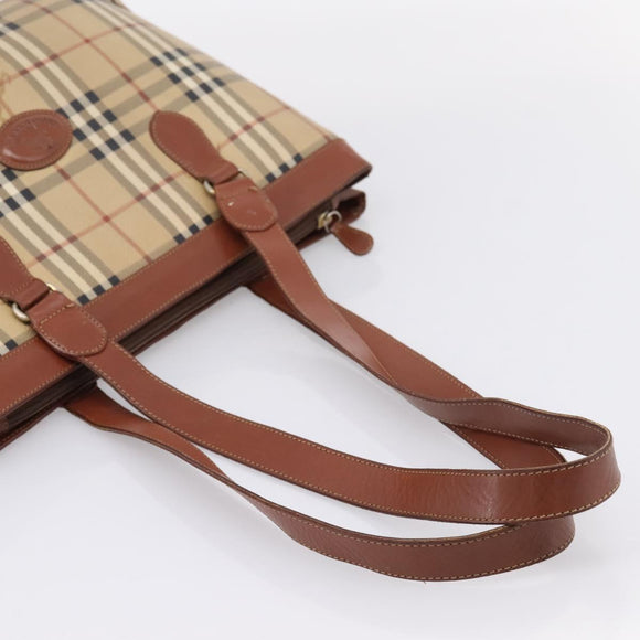 Burberrys Nova Check Tote Bag PVC Beige Gold Auth 208653