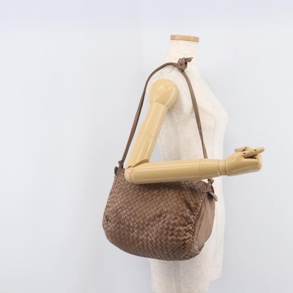 Bottega Veneta INTRECCIATO Shoulder Bag Leather Brown Gold Tone Auth 208656