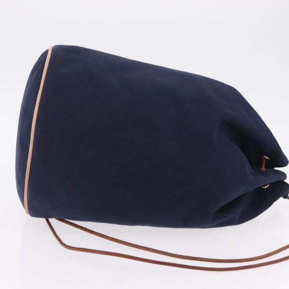 HERMES POSITION MIMILL Shoulder Bag Canvas Navy Gold Auth 208659A