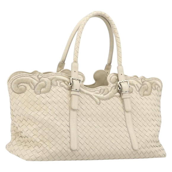 Bottega Veneta INTRECCIATO Tote Bag Leather White Silver 158673 Auth 208660A