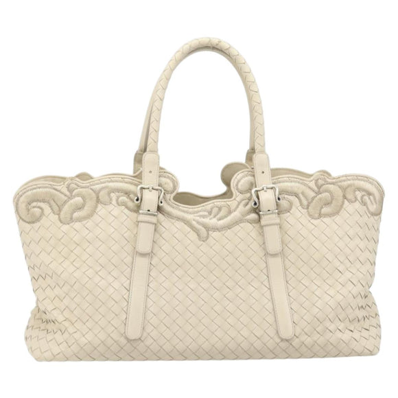 Bottega Veneta INTRECCIATO Tote Bag Leather White Silver 158673 Auth 208660A