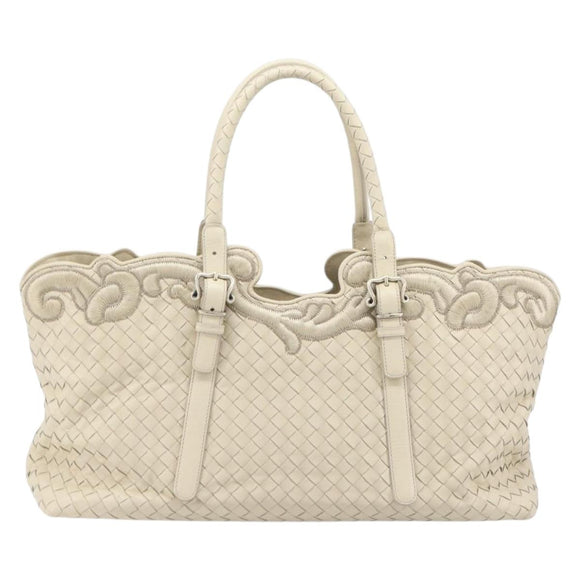 Bottega Veneta INTRECCIATO Tote Bag Leather White Silver 158673 Auth 208660A