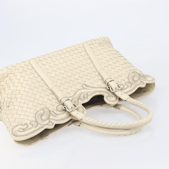 Bottega Veneta INTRECCIATO Tote Bag Leather White Silver 158673 Auth 208660A