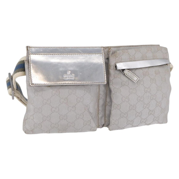GUCCI GG Canvas Waist Bag Silver 28566 Auth 208662
