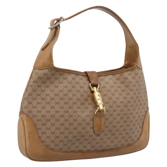 GUCCI Micro GG Supreme Jackie Hand Bag PVC Beige Gold Auth 208663