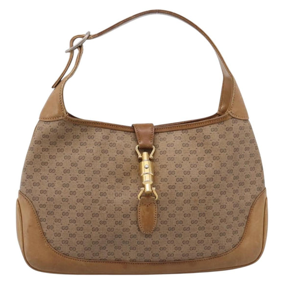 GUCCI Micro GG Supreme Jackie Hand Bag PVC Beige Gold Auth 208663