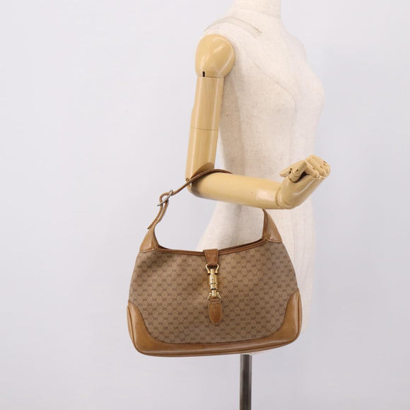 GUCCI Micro GG Supreme Jackie Hand Bag PVC Beige Gold Auth 208663