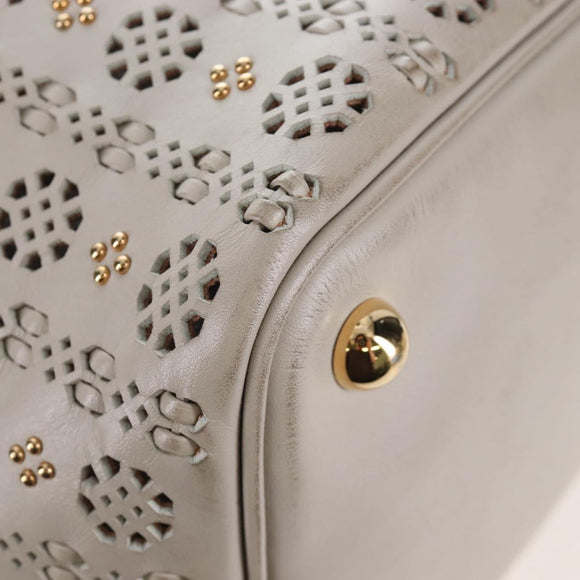 LOEWE Hand Bag Leather Gray Gold Auth 208665V