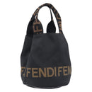 FENDI Hand Bag Canvas Black Brown Auth 208666-1
