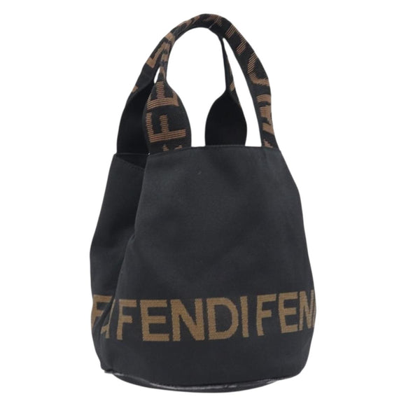 FENDI Hand Bag Canvas Black Brown Auth 208666