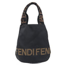 FENDI Hand Bag Canvas Black Brown Auth 208666-13