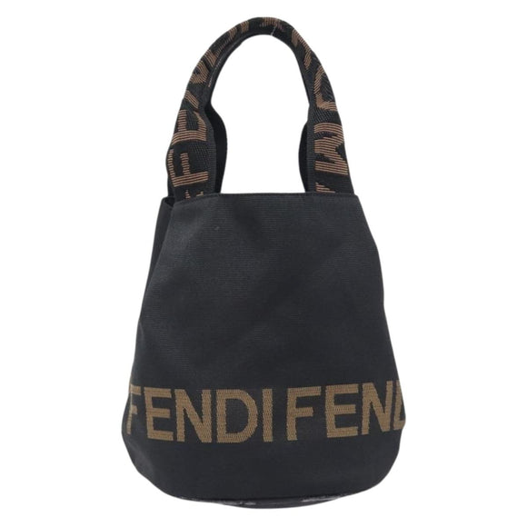 FENDI Hand Bag Canvas Black Brown Auth 208666